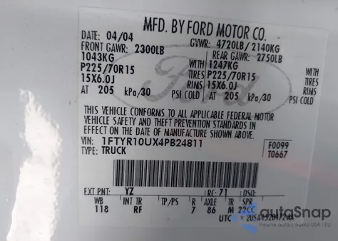 2004 Ford Ranger Edge/Xl/Xlt from USA, damaged, VIN 1FTYR10UX4PB24811